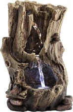 Indoor Tabletop Water Fountain Rainforest Tree Trunk Waterfall LED Light Decor picture