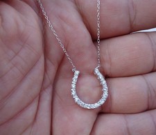 925 STERLING SILVER  DESIGNERS "HORSE SHOE"NECKLACE PENDANT SIMULATED DIAMONDS picture