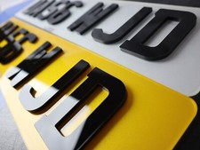 4D Reg Number plates, Pair Of Road Legal 4D 3D Laser Cut Raised Gloss Black picture