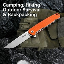 4.7" Orange G10 Pocket Knife, D2 Steel, Clip, Flipper Knives Christmas Gifts picture