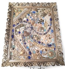 Recycled Upcycled Vintage Jewelry Art Gold Framed Abstract One-of-a-Kind! picture