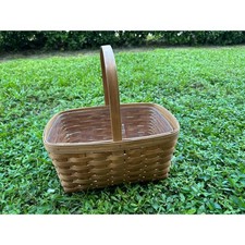 Longaberger 1990 Rectangular Handwoven Basket with Handle and Plastic Liner picture