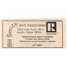 Bill Smith and Associates Realtor Austin TX 1984 Ad AF6-M3 picture