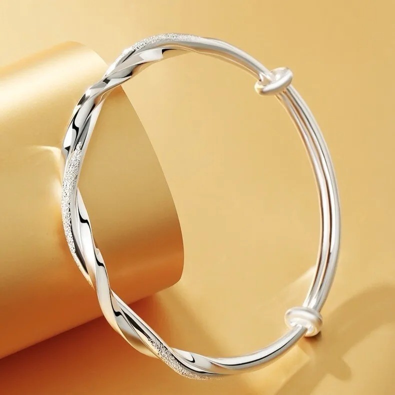 925 Sterling Silver Weave Bracelet Adjustable Bangle Women Wedding Jewelry - USA 925 Sterling Silver Weave Bracelet Adjustable Bangle Women Wedding Jewelry - USA