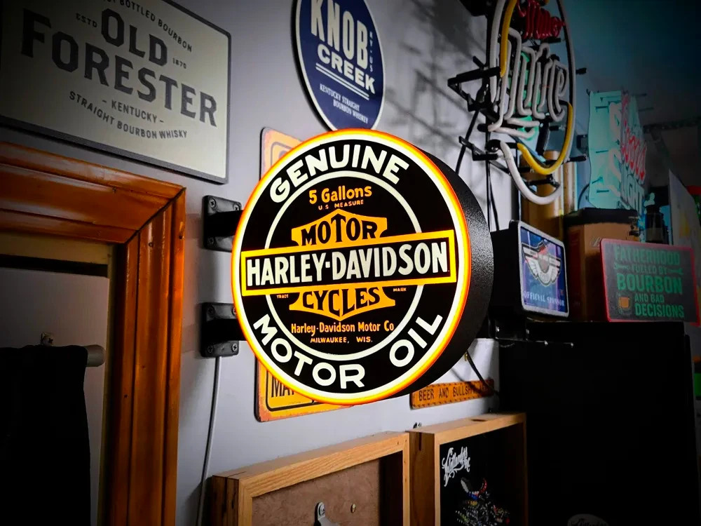 Harley Davidson Genuine Motor Oil LED Sign Double Sided RGB Remote Garage Decor Harley Davidson Genuine Motor Oil LED Sign Double Sided RGB Remote Garage Decor