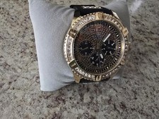 GUESS Womens watch W1160L1 Black Gold Tone Multi-function CRYSTALS picture