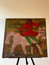 Gerard Fortune Oil Painting Woman on White Horse Haitian Folk Art 24.75in picture