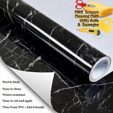 4ft x 20ft Gloss Black Marble Granite Stone Wallpaper Vinyl Film Home 48" x 240" picture