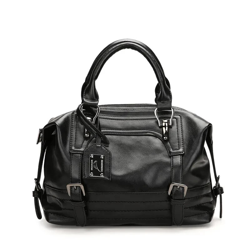 Vintage-Style PU Leather Boston Handbag with Removable Strap Vintage-Style PU Leather Boston Handbag with Removable Strap