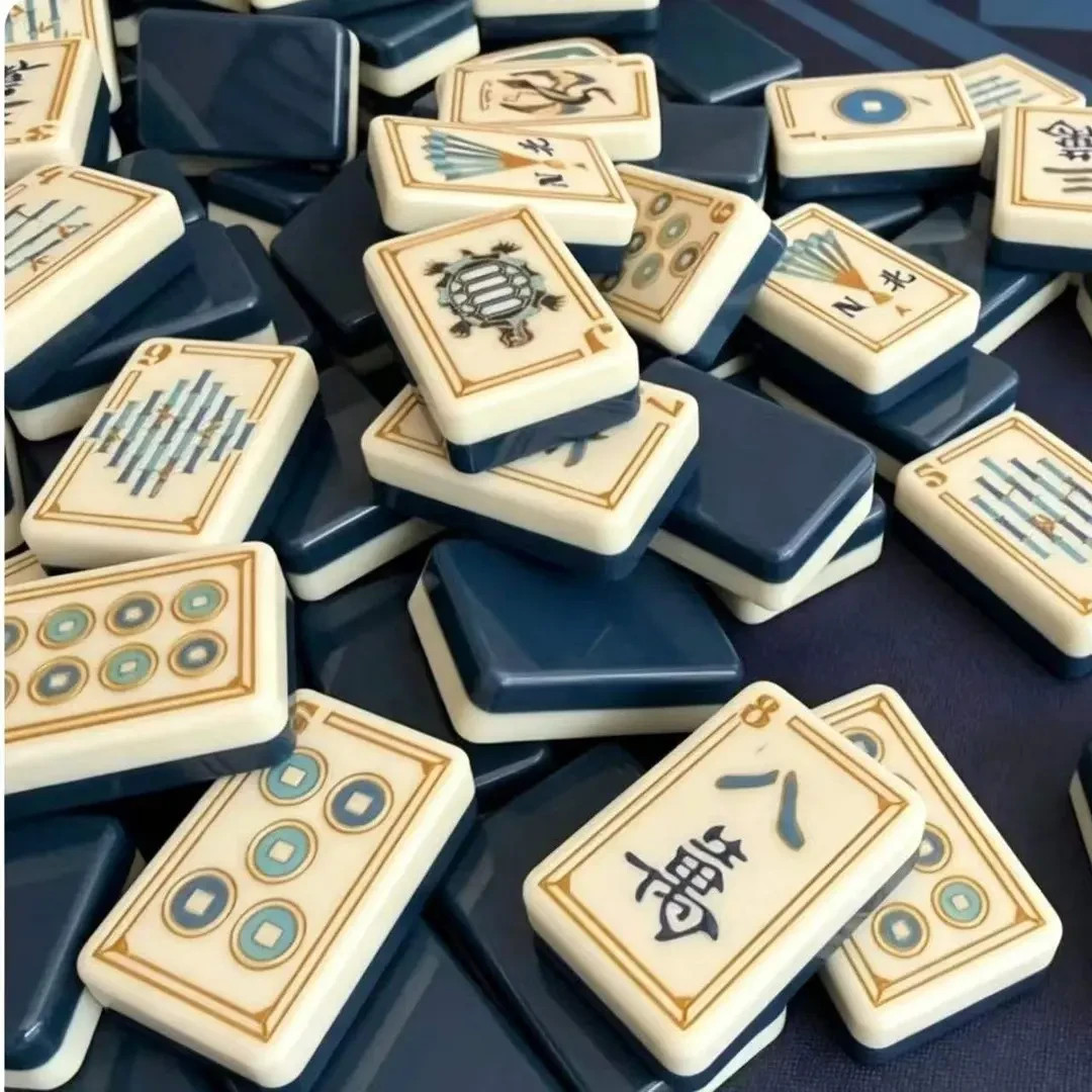 Luxury 160 Tile American Mahjong Set Sunday Blue Gold Border NMJL Jokers
