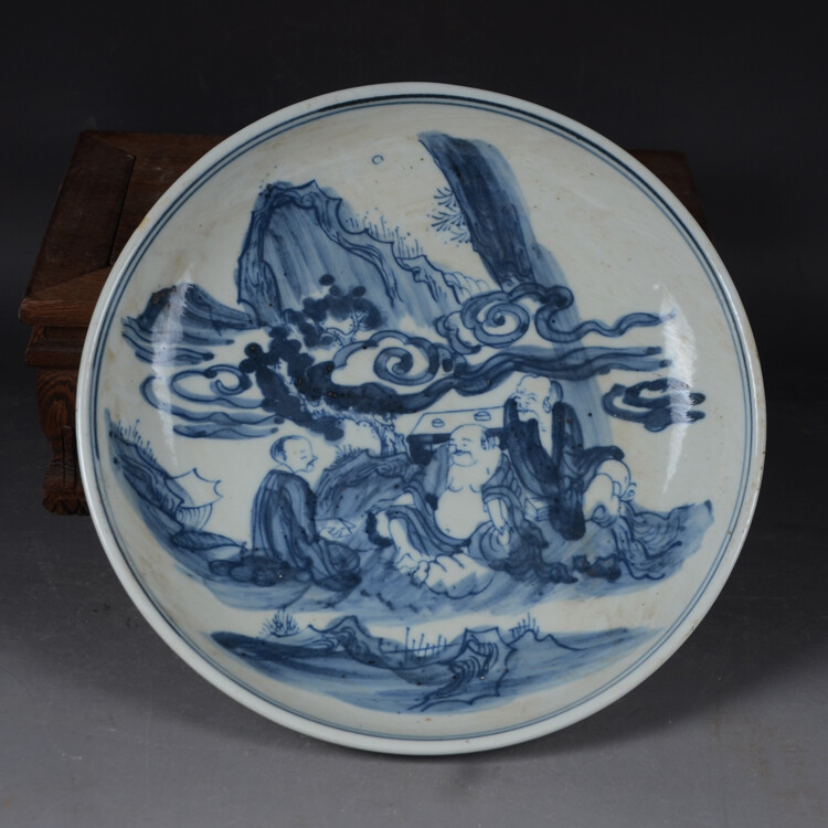 8.2" Antique Collect China Blue White Porcelain Hand Painting Figure Grain Plate 8.2" Antique Collect China Blue White Porcelain Hand Painting Figure Grain Plate
