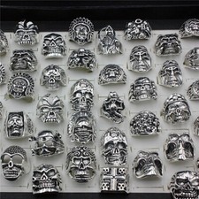 Wholesale 25pcs Lots Gothic Punk Skull Antique Silver Rings Mixed Style Jewelry picture