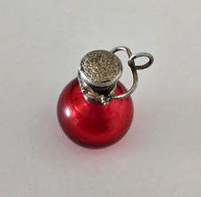 Antique Perfume Bottle Small Red Cranberry Glass Chatelaine Vinaigrette LOVELY! picture