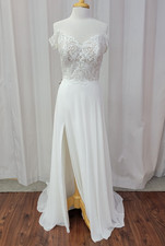 Demetrios L1067 Wedding Dress Ivory/Sheer Bridal Gown A Line Chiffon Lace Slit picture