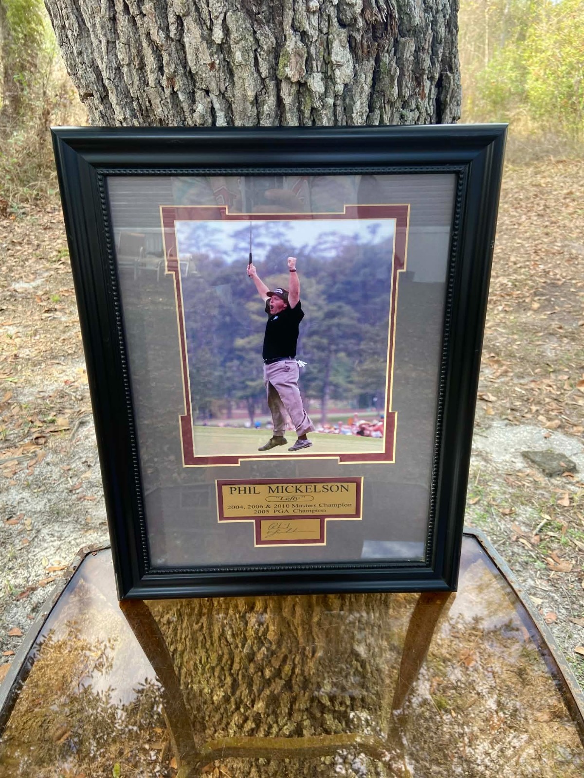 Phil Mickelson Collectible "Lefty" Framed and Matted Photo with Signed Plaque