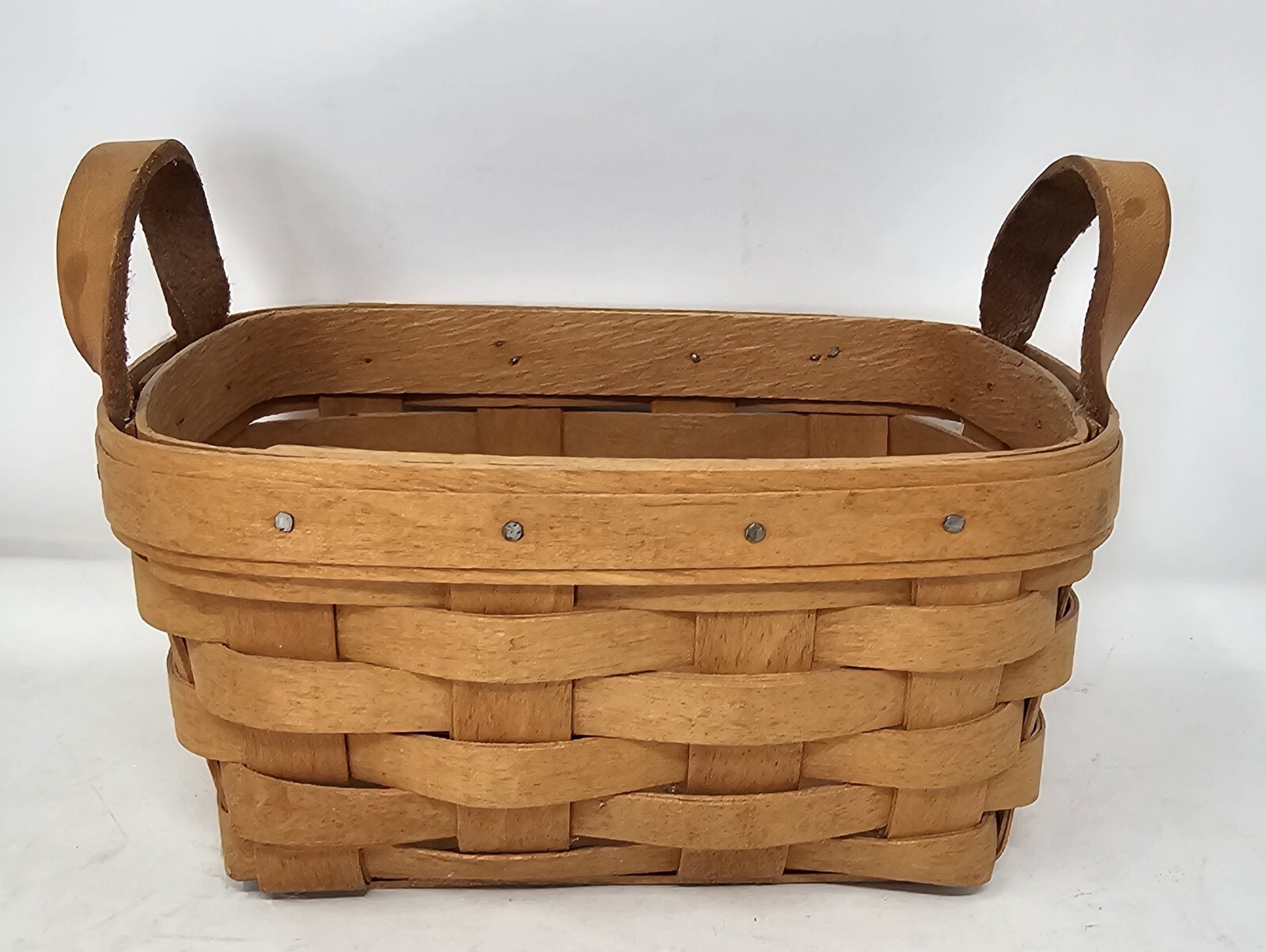 Vtg Longaberger 1995 Mini Basket w/ Double Leather Handle Handwoven Ohio USA 7"