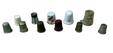 Vintage Thimbles Porcelain Metal Carved Stone Sewing Collection Assorted 11 pcs picture
