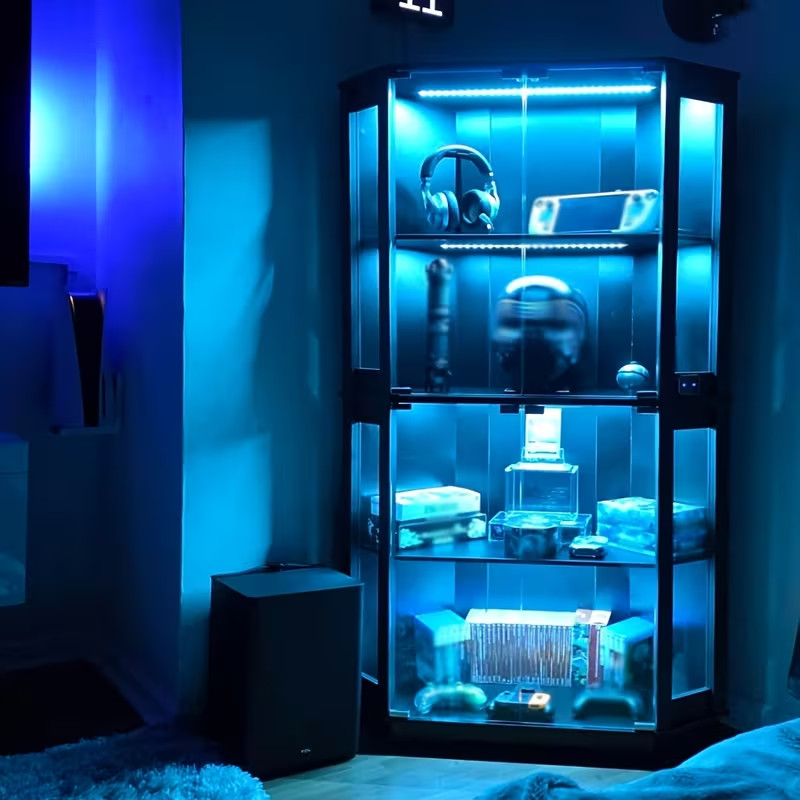 BROTTAR Glass Corner Display Case Curio Cabinet Hutch LED Light Collectible Toy BROTTAR Glass Corner Display Case Curio Cabinet Hutch LED Light Collectible Toy