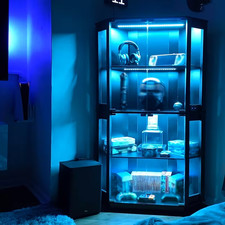 BROTTAR Glass Corner Display Case Curio Cabinet Hutch LED Light Collectible Toy picture