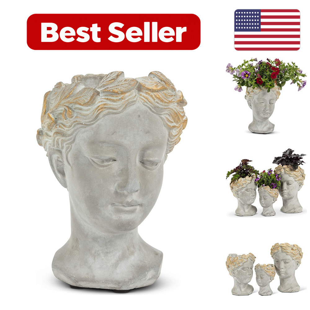 Abbott Collection Aphrodite Head Planter - Grey and Gold XS: 2.75"O Concrete Abbott Collection Aphrodite Head Planter - Grey and Gold XS: 2.75"O Concrete