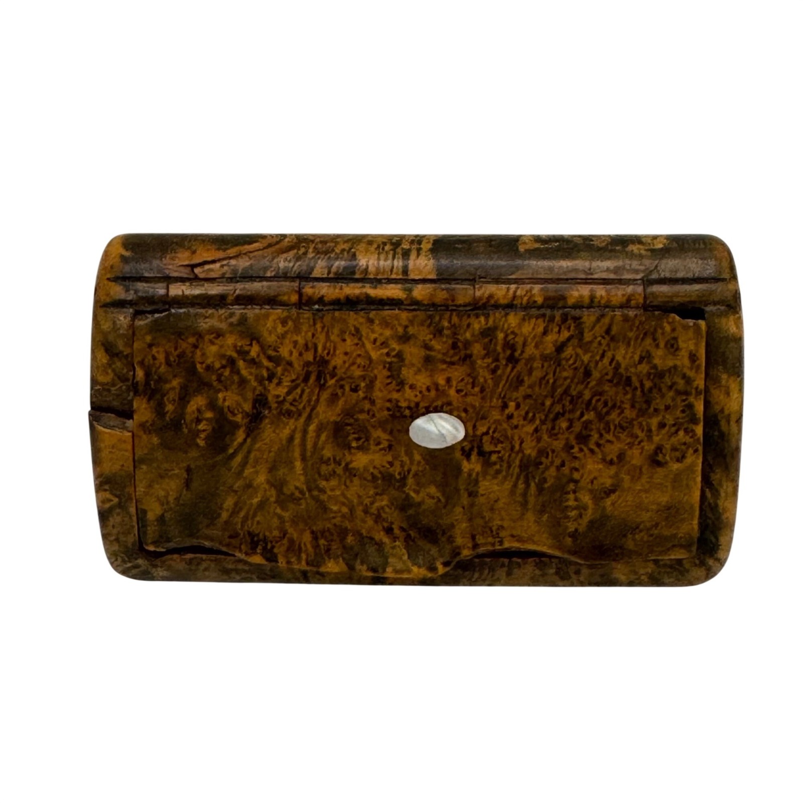 Antique 1830s Burl Wood Snuff Box w/ Mother Of Pearl Inlay Handmade Collectible