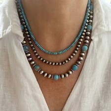 3Pcs Pearl Turquoise Beaded Necklace Set Boho Vintage Choker Women Jewelry picture