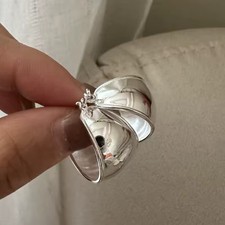 Hoop Earrings Wide Circle 925 Sterling Silver Party Jewelry Prevent Allergy picture