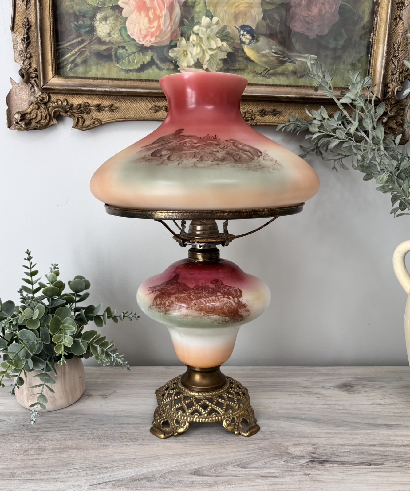 Antique PLB&G GWTW Parlor Lamp 100% Original & Unconverted - Dog and Sheep Motif Antique PLB&G GWTW Parlor Lamp 100% Original & Unconverted - Dog and Sheep Motif