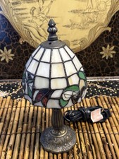 Tiffany Style Stained Glass Accent Table Lamp Floral Dragonfly Vintage Style 11” picture
