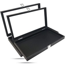 US Seller ~ 2pc Black Wooden Jewelry Display Case Organizer with Glass Top picture