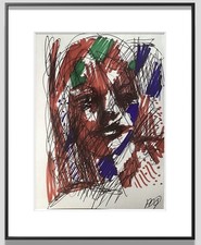 PDQ Artist Original Drawing Cubist Face Abstraction Realistic Ink 4x6 Drawing picture