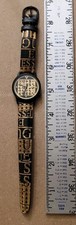 Guess Watch 1993 Black/Gold W/Leather All Over Logos 30mm 9" Works Iconic 1990's picture