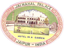 Jaimahal Palace Jaipur India Hotel in a Garden Vintage Luggage Label 5" W picture