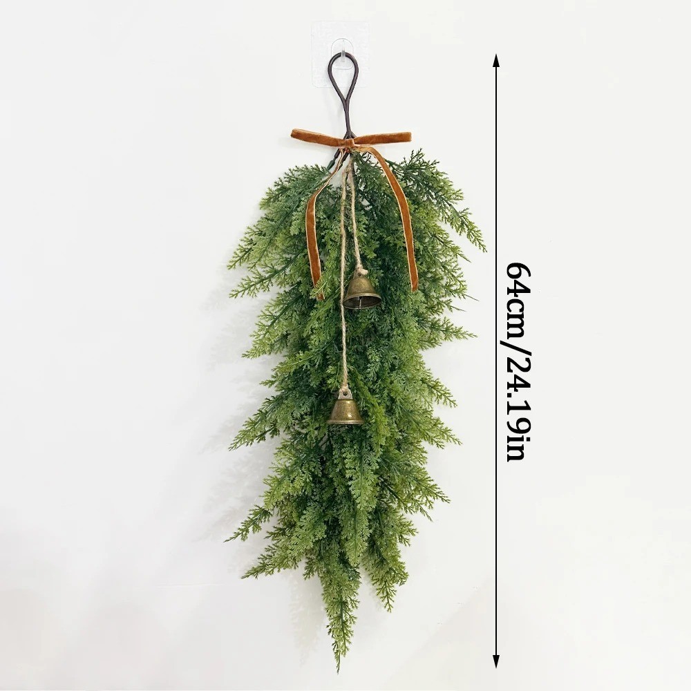 24.19" Artificial Norfolk Pine Christmas Wreath Bows Bells Hanging Holiday Decor 24.19" Artificial Norfolk Pine Christmas Wreath Bows Bells Hanging Holiday Decor