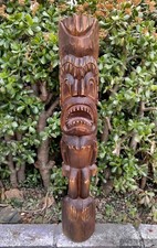 Ku Hawaiian Tiki God Wood Carving Wall Plaque Bar Patio Decor 39"x 6" picture