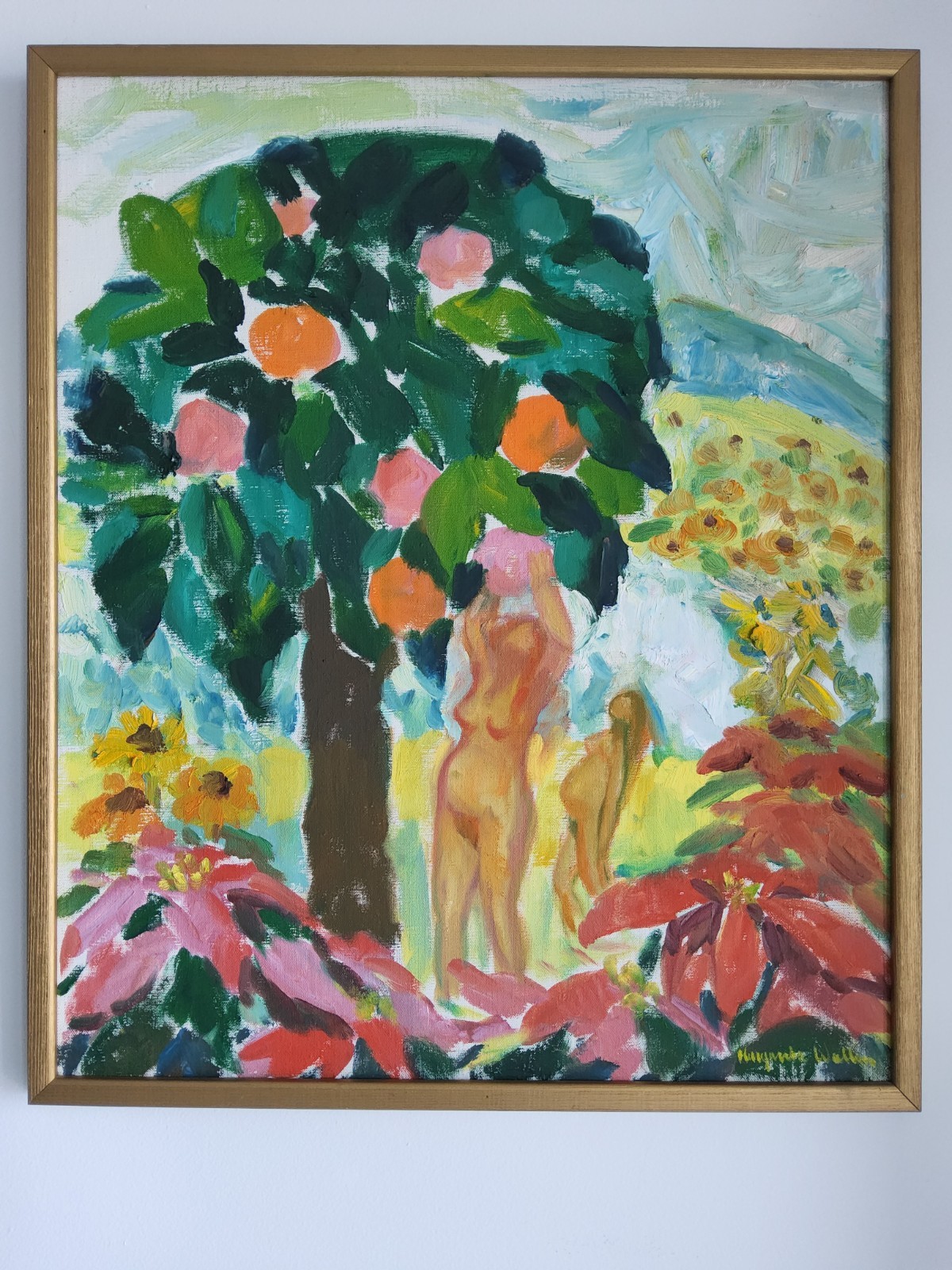 Mid Century Swedish Expressionist Painting by Margareta Wallin-Kylander 1978 Mid Century Swedish Expressionist Painting by Margareta Wallin-Kylander 1978