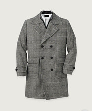 Paul Fredrick Men's Gray/Black Plaid Double Breasted Overcoat Lined 2XLT picture