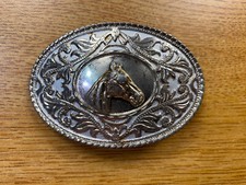 Gold and Silver Tone Horse Head Belt Buckle picture