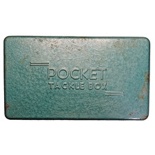 Pocket Fishing Tackle Box Vintage Metal Green w/ Dividers Tackle Storage picture