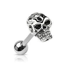 Biker Shack - Laughing Death Skull Tongue Ring - Stainless Steel Body Barbell picture
