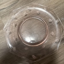 Vintage Pink Depression Glass Etched Floral Octagonal 10" Serving Bowl picture