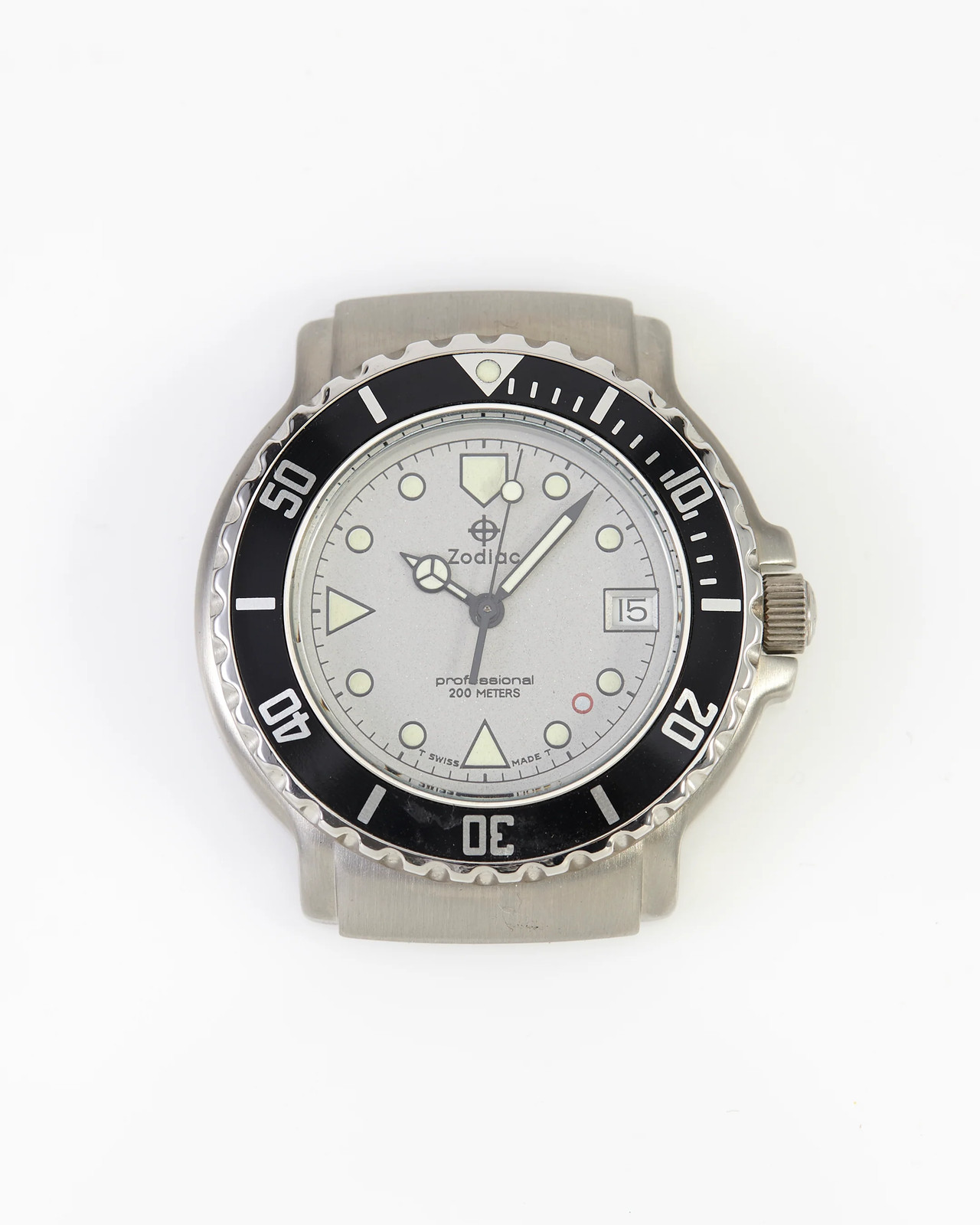 Zodiac Rare NOS 36mm Professional 200m Diving Wristwatch Head with Black Bezel Zodiac Rare NOS 36mm Professional 200m Diving Wristwatch Head with Black Bezel
