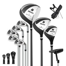 10 PCS Men's Complete Golf Clubs Package Set Alloy Driver for Beginners Black picture