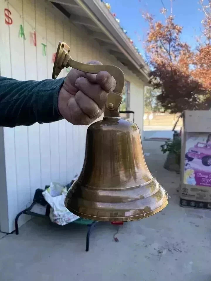 Nautical Hanging Door Ship Bell Vintage Brass Big With Wall Mounted Bracket Nautical Hanging Door Ship Bell Vintage Brass Big With Wall Mounted Bracket