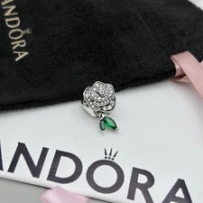 Pandora S925 Ale Sterling Silver Sparkling Rose in Bloom Charm, #793201C01 picture