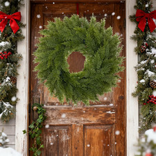 Artificial Christmas Wreath w/Realistic Cedar Pine Greenery 17.3 In Holiday New. picture