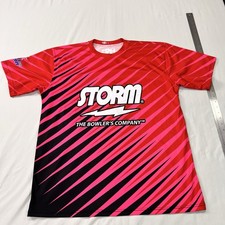 Storm Bowling Shirt Mens XL Red Black Geometric Moisture Wicking Stretch picture