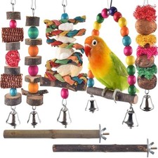 Bird Chew Toys, 7 Packs Parakeet Natural Wood Toys Parrot Hanging Cage Toy Perch picture