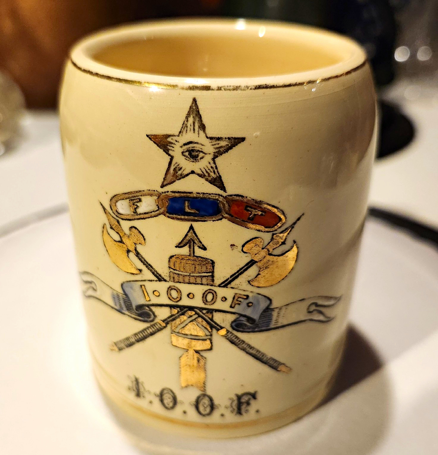 Odd Fellows I.O.O.F. Ceramic Mug Made in Germany Fraternal Symbols Odd Fellows I.O.O.F. Ceramic Mug Made in Germany Fraternal Symbols