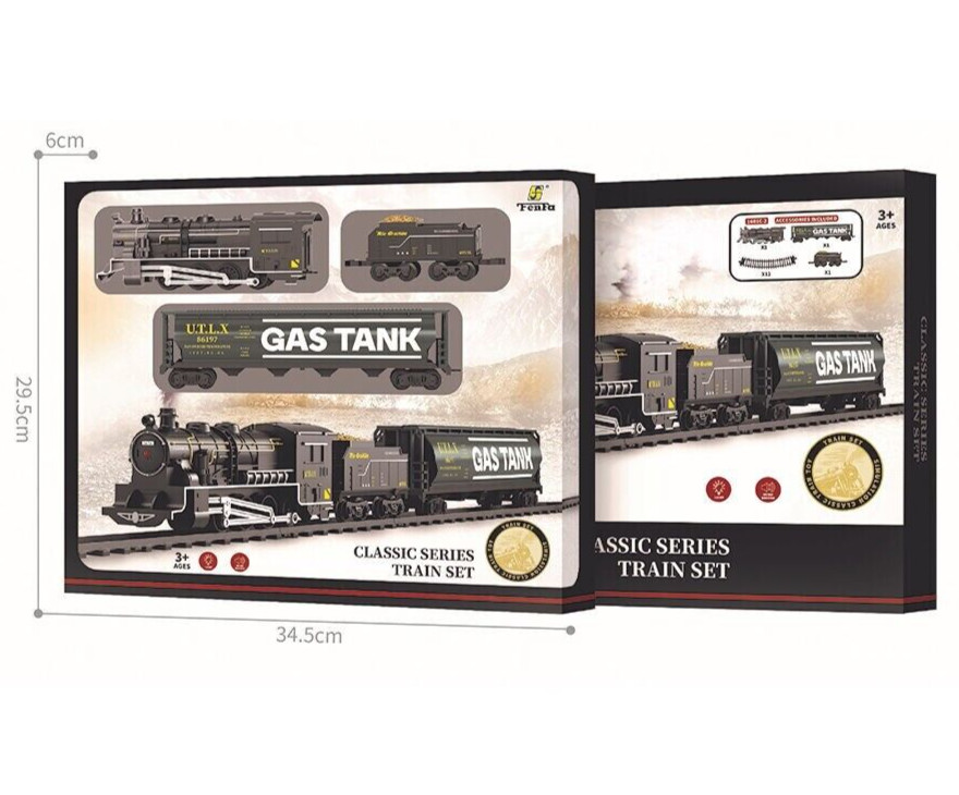 Retro Railroad Train Set with Sound Light Steam Train Locomotive Gas Tank Round Retro Railroad Train Set with Sound Light Steam Train Locomotive Gas Tank Round